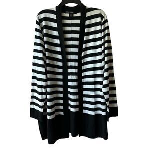 NEW 89th & Madison Open Cardigan Long Sleeve Striped Black White 3X Coastal